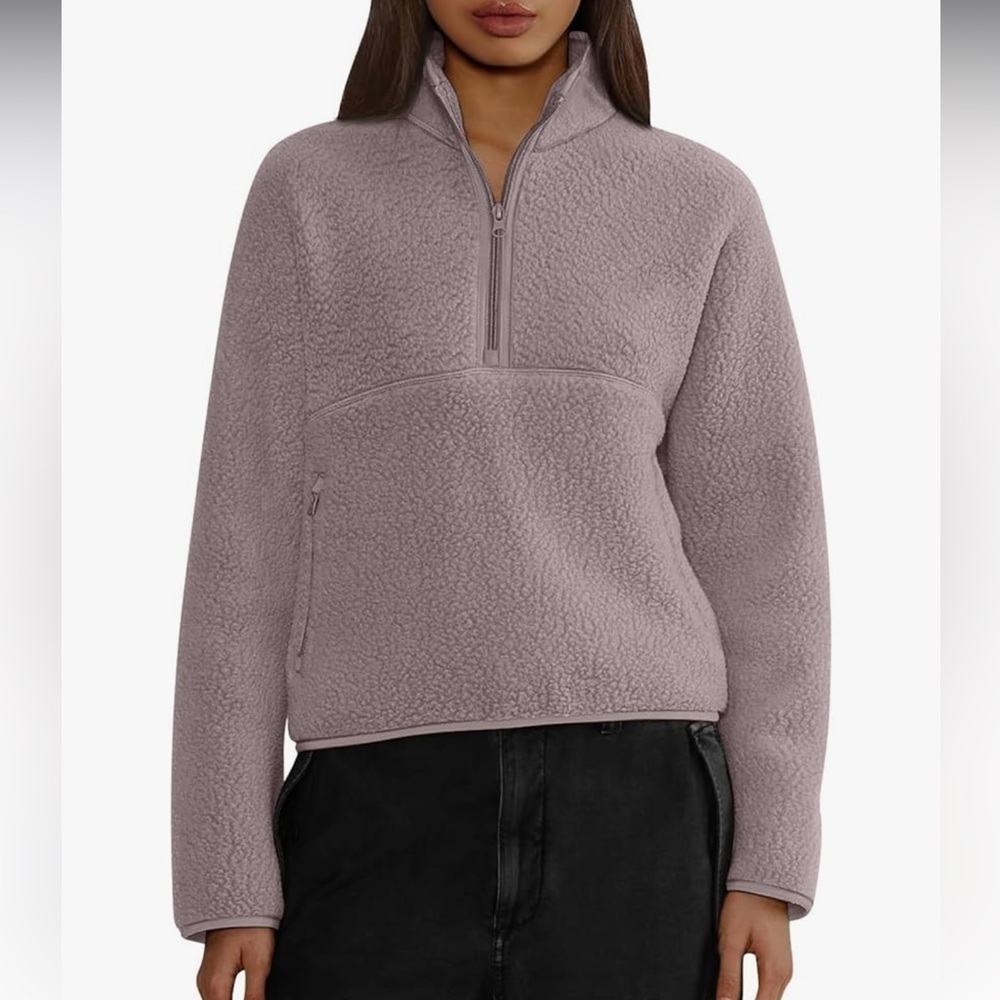 NWOT Womens Half Zip Pullover Cropped Sweatshirt, Sherpa Fleece Jacket